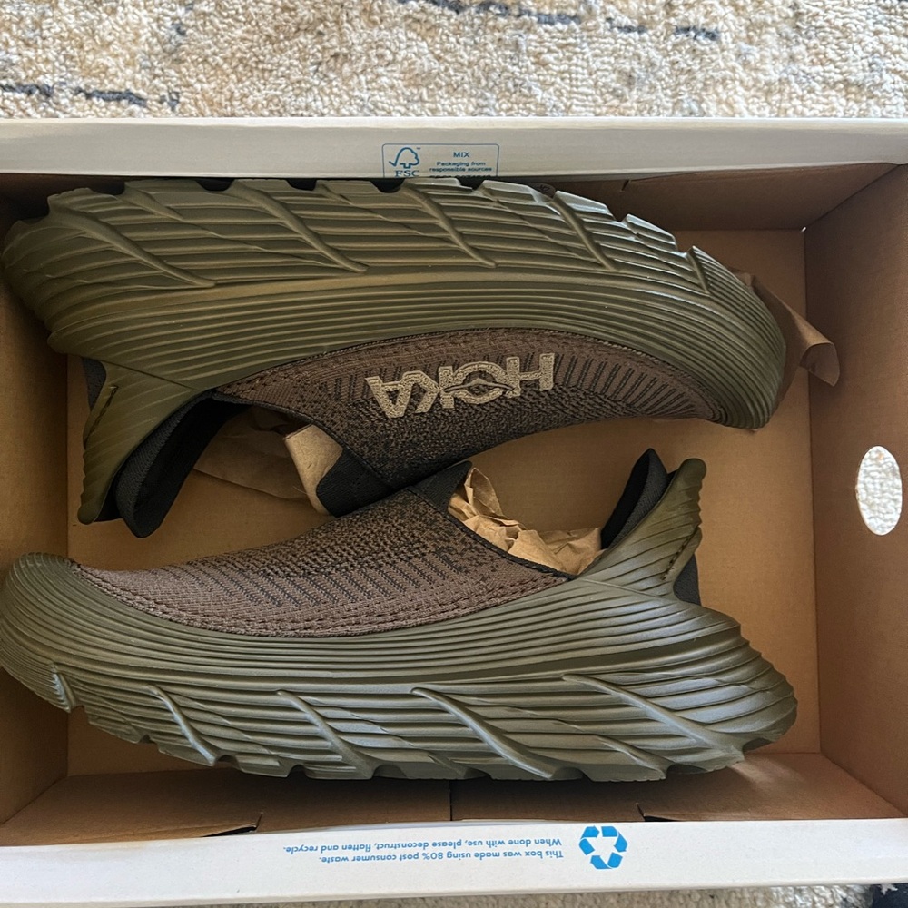 Hoka Men's Olive Green Knit Athletic Shoes